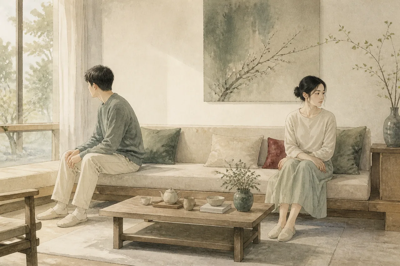 同处一室的两个人暂时拉开距离,一人安静望向窗外